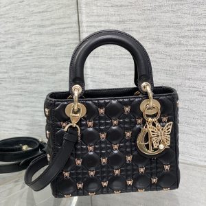SMALL LADY DIOR Black with Butterfly Studs