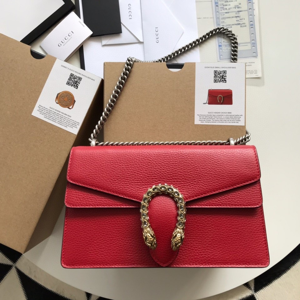 GUCCI DIONYSUS LEATHER SMALL RECTANGULAR BAG RED 28x17x9cm - Image 2