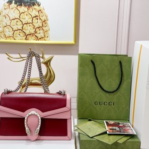 GUCCI DIONYSUS SMALL SHOULDER BAG PINK RED 11"Wx7"Hx3.5"D
