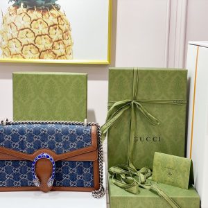GUCCI DIONYSUS SMALL SHOULDER BAG BLUE 11"Wx7"Hx3.5"D