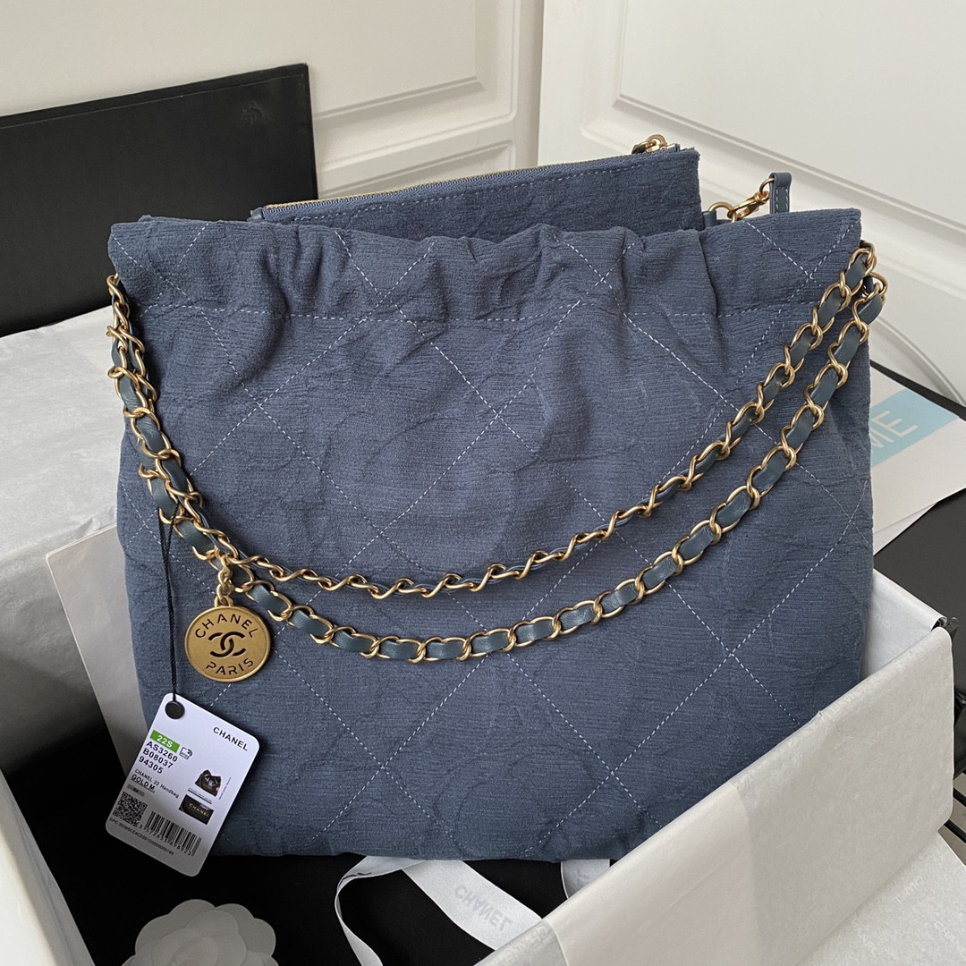 CHANEL 22 SMALL HANDBAG velvet NAVY 13.7¡Á14.4¡Á2.7 in - Image 3