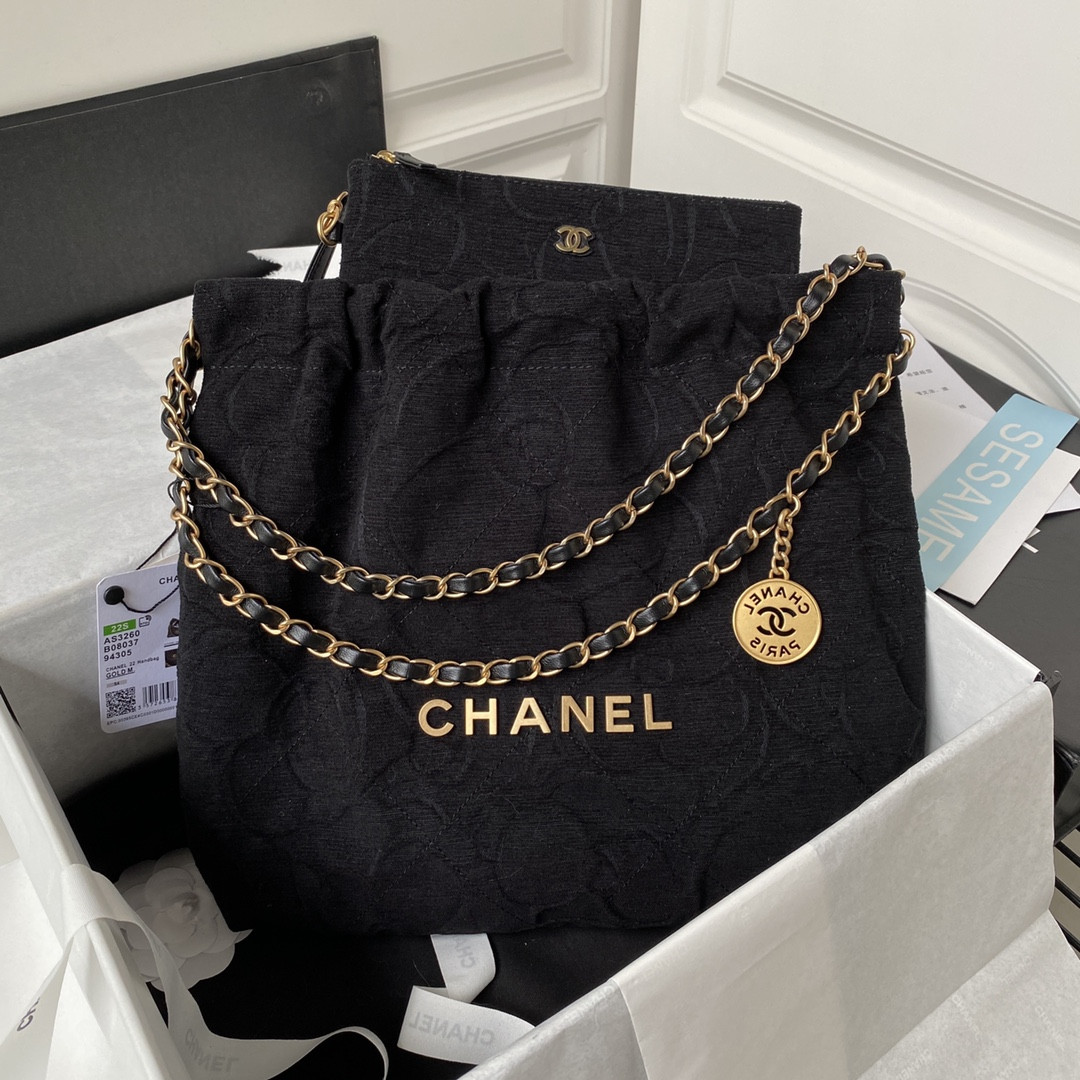 CHANEL 22 SMALL HANDBAG velvet BLACK 13.7¡Á14.4¡Á2.7 in