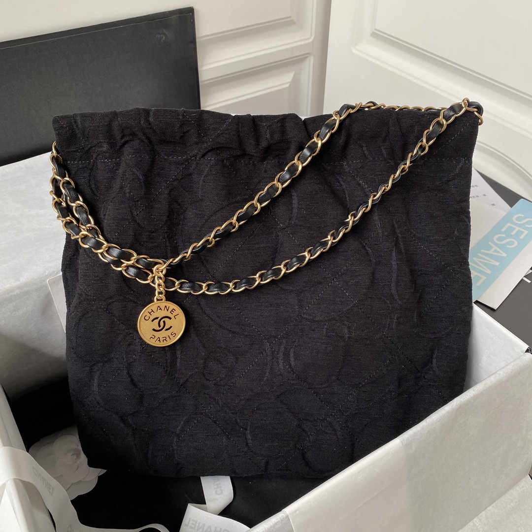 CHANEL 22 SMALL HANDBAG velvet BLACK 13.7¡Á14.4¡Á2.7 in - Image 3