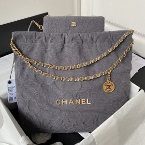 CHANEL 22 HANDBAG velvet GREY 15.21¡Á16.38¡Á3.12 in