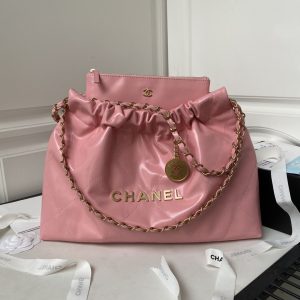 Alternative view of CHANEL 22 HANDBAG Shiny Calfskin PINK 30¡Á45¡Á8cm