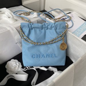Alternative view of CHANEL 22 MINI HANDBAG GRAINED LEATHER BLUE 7.8 ¡Á 7.4 ¡Á 2.3 in