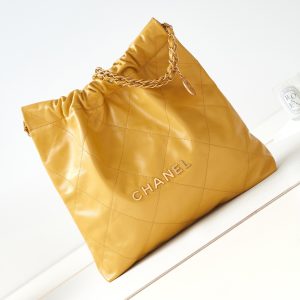 CHANEL 22 SMALL HANDBAG Shiny Calfskin YELLOW 15.21¡Á16.38¡Á3.12 in