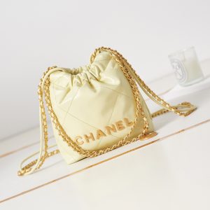 CHANEL 22 MINI HANDBAG Shiny Calfskin Yellow 7.8 ¡Á 7.4 ¡Á 2.3 in
