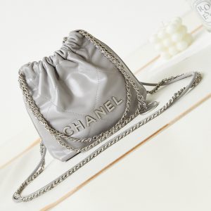 CHANEL 22 MINI HANDBAG Shiny Calfskin GREY 7.8 ¡Á 7.4 ¡Á 2.3 in