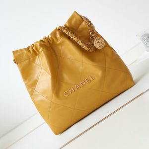 CHANEL 22 SMALL HANDBAG Shiny Calfskin YELLOW 13.7¡Á14.4¡Á2.7 in