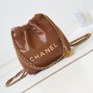 CHANEL 22 MINI HANDBAG Shiny Calfskin Brown 7.8 ¡Á 7.4 ¡Á 2.3 in