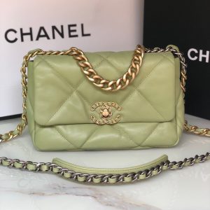 Alternative view of CHANEL 19 HANDBAG Shiny Leather, Gold-Tone, Silver-Tone & Ruthenium-Finish Metal Light Green 6.2 ¡Á 10.1 ¡Á 3.5 in