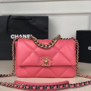 Alternative view of CHANEL 19 HANDBAG Shiny Leather, Gold-Tone, Silver-Tone & Ruthenium-Finish Metal Pink 6.2 ¡Á 10.1 ¡Á 3.5 in