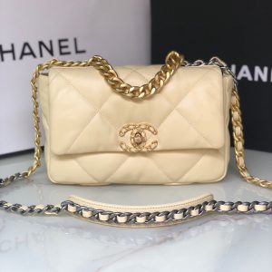 CHANEL 19 HANDBAG Shiny Leather, Gold-Tone, Silver-Tone & Ruthenium-Finish Metal Dark Yellow 6.2 ¡Á 10.1 ¡Á 3.5 in