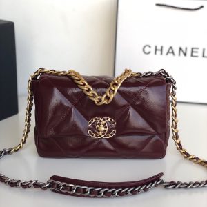 Alternative view of CHANEL 19 HANDBAG Shiny Leather, Gold-Tone, Silver-Tone & Ruthenium-Finish Metal Dark Red 6.2 ¡Á 10.1 ¡Á 3.5 in