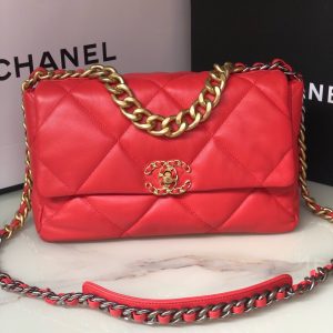 Alternative view of CHANEL 19 LARGE HANDBAG Shiny Leather Red, Gold-Tone, Silver-Tone & Ruthenium-Finish Metal 7.8 ¡Á 11.7 ¡Á 3.9 in